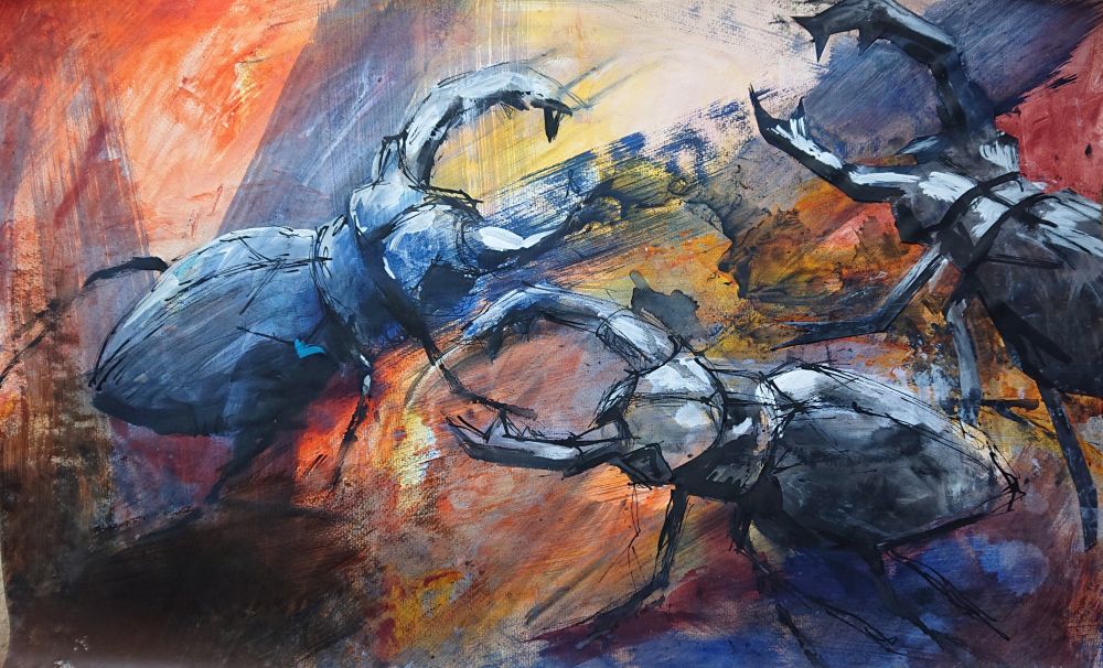 Bild von Franziska Morgner-Fanderl - Hirschkäfer, Acryl, 70 x 45